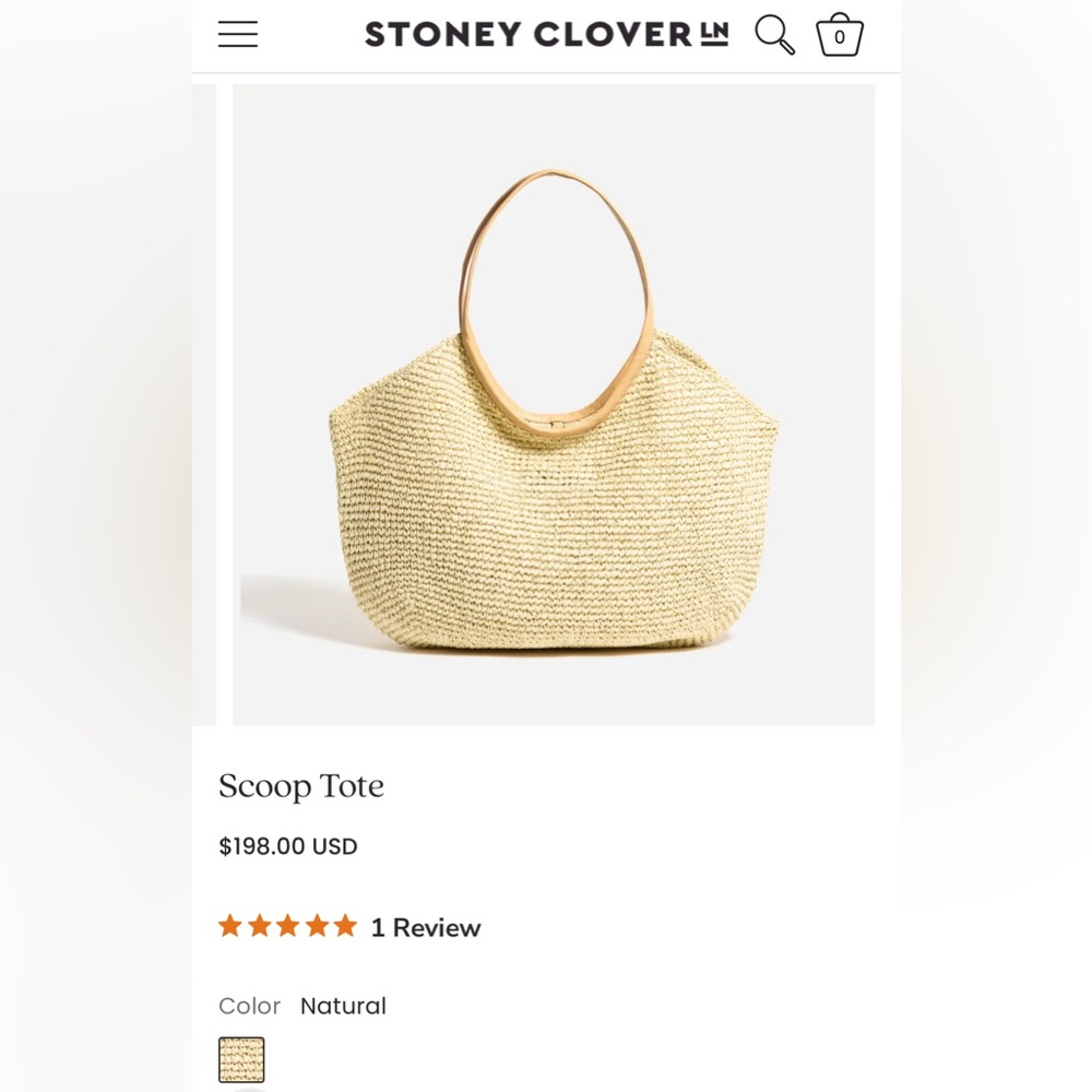 NWT Stoney Clover Lane Woven Raffia Scoop Tote Bag - Natural - OS